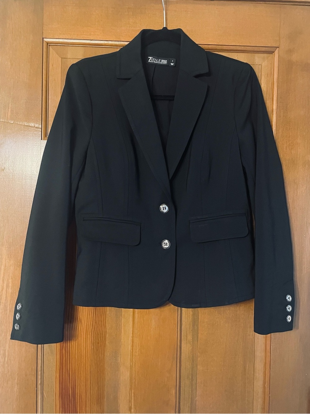 New York and Company 7th Avenue Black Structured Two-Button Blazer Size 6